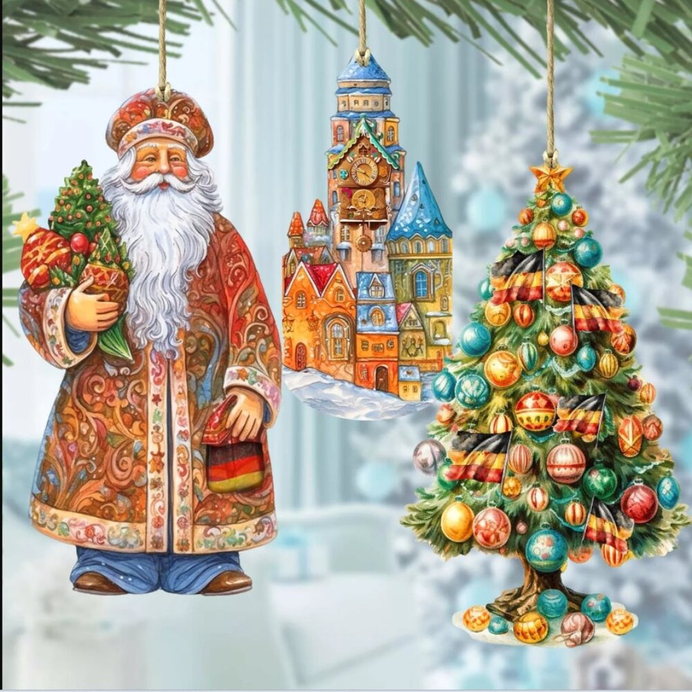 G. DeBrekht Designocracy  Santas Around the World Germany Set of 3 Ornaments NIP